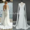 Minimalist Mermaid Satin Wedding Dresses With Cape Ribbon Sexy V Neck Backless Boho Bridal Dress 2024 Simple Civil Country Bride Dress Grecian Women Robe De Mariee