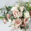 45x48cmピンクシルクフェイクフラワーズウェディングブーケアーティフィカルフラワーホーム装飾花嫁の結婚花束240322
