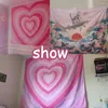 Wandtapijten Y2k Liefde Tapestry Esthetische Roze Meisje Slaapzaal Muur Decor Achtergrond Doek Gedrukt Droom Woondecoratie Sofa Deken