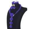 Halsbandörhängen Set Nigerian Wedding Bridal Jewelry African Royal Blue Beads Dubai Women Pendan Abh558
