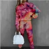 Women's Two Piece Pants Female Tracksuit 2 Set Tie Dye Printing Turtle Neck Long Sleeve Fashion Leisure Suit WOMEN Jacket Trousers