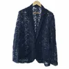 Dark Blue Dark-Soluble-Soluberery Hollow-Out Men Street Street Coat West West Clothing M-5XL! ملابس الرجال المخصصة R15A#