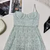 Designerklänning Mint Green Mesh broderad spetspet Sexig klänning Turism Semesterband Kort kjol