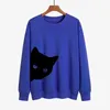 YRYT 2023 automne et hiver femmes ample à manches longues côté chat noir caractéristiques personnalité imprimé pull col rond sweat à capuche 240312