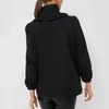 Designer personalizado das mulheres outono camisa preta plissado pescoço gola alta botão elegante feminino três quartos manga blusa casual