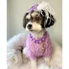 개가 고급스러운 애완 동물 스웨터 모피 옷 까마귀 겨울 따뜻한 풀오스를위한 핑크 장미 보라색 강아지 아웃복