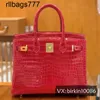 Sac à main en cuir véritable Bk Luxurys Serrure entièrement cousue à la main 30 Portable Grand Brillant Baie Inversée Crocodile Luxe Femme