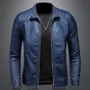 2024 Spring Moto Pu Leather Jacket Men Motorcykel Leahter Jacket Male Stand Collar Casual Windbreaker Trendy Mens Clothing V0ly#