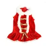 Одежда для собак, Рождественское платье с лентой красного и золотого цвета, стиль Санта-Клауса, костюм Помпадура для праздника, вечеринки, дня рождения