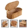 Körbe Rattan-Aufbewahrungsbox, Desktop-Make-up-Organizer, gewebter Korbbehälter mit Deckel, PP-Behälter