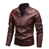 Autumn New Men Leather Coat Vintage Classic Stand Collar Man Faux Leather Jacket Trend Casual Fit Slim Motorcykelkläder L0ZU#