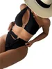 Kvinnors badkläder 2024 Solid One Shoulder Swimsuit Push Up Bikini Women Two Piece Bikinis Set Black Beachwear Female Halter