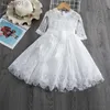 Girl's Dresses Autumn Lace Princess Dress for Girls 2023 Red Christmas Costumes For Long Sleeves Child Xmas Clothings 3-8 Y Kids Birthday Party YQ240327