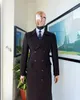 nero Abiti da uomo su misura One Piece con risvolto a punta doppio petto in lana Lg Cappotto Slim Fit da sposa Sposo Custom Made Plus Size 70RZ #