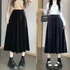 Skirts High Waist Long Skirt Aesthetic Golden Velvet Vintage Pleated Korean Fashion Wide Loose Warm Cotton Clothes C118