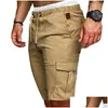 Shorts pour hommes Hommes d'été Casual Couleur unie Poche Gym Sport Courir Entraînement Cargo Jogger Pantalon Noir Bleu Marine Drop Livraison Appa Dhxca