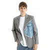 Enkel denim skarv mäns kostym fi vintage solid lg hylsa blazrar hög kvalitet mångsidig lös unisex blazers manlig z0lo#