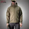 Shark Skin Soft Shell Clothes Tactical Jackets män Vattentät vandring Huvjacka Rockar Blue Field Bomber Windbreaker L1J0#