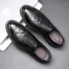 Sapatos casuais moda masculina bloco de couro genuíno negócios clássico marrom/preto rendas até banquete festa oxford