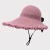 Berets 2024 Foldable Korean Bowknot Wide Brim Sun Hat For Women Summer Breathable Beach Bucekt Outdoor Empty Top Crochet Hats