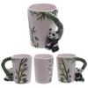 Tassen 1 Stück Tiertasse Keramik Kaffeetasse Niedlicher Panda-Griff mit Bambus-Grün-Schwarz-Weiß-Farbaufkleber 12 Unzen