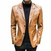 spring Autumn Korean Style Men's Slim Fit Motorcycle PU Leather Jacket, Single Breasted Busin Coat, Fi Streetwear m1cF#