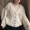 Women's Knits AYUALIN Vintage Long Sleeve V Neck Winter Warm Outwear Sweaters Jumper Boho Handmade Crochet Knitted Sweater Coat For Women