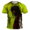 Vintage Heren T-shirt Jezus Christus Kruis T-shirts Man Zomer Streetwears Mannen Oversized T-shirts Hiphop Casual Kleding Tops tee M1PK #