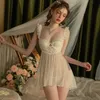 Women Sexy Skirt Original o New Sexy Lace Mesh Pure Desire Style Sleepwear with Chest Pads French Perspective Fun Underwear Sleepwear Set