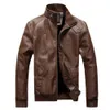 autumn Men Motorcycle Jacket Solid Color Stand Collar Slim Fit Faux Leather Windproof Coat for Daily Wear D7tx#