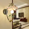 Wall Lamp Traditional Chinese Lamps Modern Home Decor Living Room Bedroom Lotus Lighting Resin Belt Remote Control Dimming