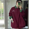 Women's Hoodies Spring Autumn Thin Pure Cotton Temperament Burgundy Pullover Sweatshirt Women Loose Oversize Long-sleeved Top Aesthetic