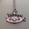 Empress Dowager Xis Pink Enamel Saturn Chain Necklace for Women with Diamond Pearl Dropping Glue Light Luxury and Fashionable
