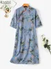 Zanzea Bohemian Floral Printed Dress 반 소매 스탠드 칼라 드레스 여성 우아한 휴가 선 드레스 패션 캐주얼 멍청이 240327