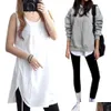 Robes de travail Rideau de pet jumelé bas de sweat-shirt gilet ample avec une coupe ouverte incurvée et un bord blanc exposé pour la superposition de gouttes otlic