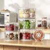 Bouteilles de rangement avec minuterie ronde, boîte de conservation de la fraîcheur pour réfrigérateur, boîte de fruits et légumes pour la cuisine, pot organisateur de collations transparent et scellable