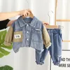 Herbst-Kinderset für 06-jährige Jungen, modisches farbiges Denim-Langarm-Zweiteiler, hübscher Säugling 240313