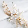 Fermagli per capelli Barrettes Fatti a mano in lega dorata Fiore Foglia Forcine laterali Strass scintillanti Perle Copricapo Gioielli da sposa Consegna di goccia H Otkwx