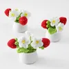 Decorative Flowers Crochet Artificial Flower Bouquets Hand Woven Strawberries Bonsai Plant Knitted Fake Mother's Day Gift