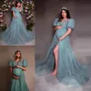 Puffy korta ärmar plus size matninty prom klänningar för gravida kvinnor 3d små blommor en linje sveptåg specialtillfälle afton klänningar fotoshoot klänning cl3422