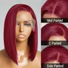 Perruque Bob Lace Front Wig naturelle bordeaux 99J, cheveux courts, 13x4 HD, naissance des cheveux naturelle pre-plucked