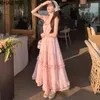 Abiti casual Onalippa Sweet Wood Ear Hem Dot Pink Dress Petto elastico a vita alta Kawaii coreano A Line All Match Abiti da donna