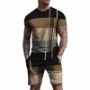 летняя футболка для мужчин, полосатая мужская футболка с 3D принтом с коротким рукавом + шорты, комплект из 2 предметов, негабаритный повседневный пляжный спортивный мужской костюм u0Cq #