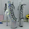 Sapatos de dança Leecabe Laser PU 20CM/8 polegadas Pole Dancing Botas de plataforma de salto alto dedo fechado