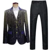 mens Stage Prom Suits Gold Sier Plaid Sequin Jacket Pants Men Dance Festival Christmas Halen Party Costume Homme M-2XL 3XL l5N3#