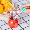 Forks 5pcs Christmas Cartoon Fruit Stainless Steel Dessert Cake Salad Toothpick With Holder Set Kitchen Tableware