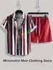 Nouveau Fi Hawaiian Strip Print Shirt Set manches courtes Butt Streetwear Summer Casual Shirt Beach Deux pièces Tenues Hommes Ensembles 06qq #