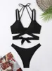 Kvinnors badkläder Bikini Kvinnor Swimsuit 2024 Solid Sling Bikinis Set Sexig Thong Summer 2 Piece Lace Up Beachwear Bathing Suit Kvinna