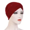 Womens Elegant Stretchy Hat Turban Forehead Cross India Hat Head Wrap Chemo Solid Color Bandana Muslim Scarf Girl Cap DA393