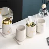 Sets aus mattgoldener Keramik, Badezimmer-Set, Dekoration, Seifenspender/Zahnbürstenhalter/Tasse/Seifenschale, luxuriöses Badezimmer-Waschset